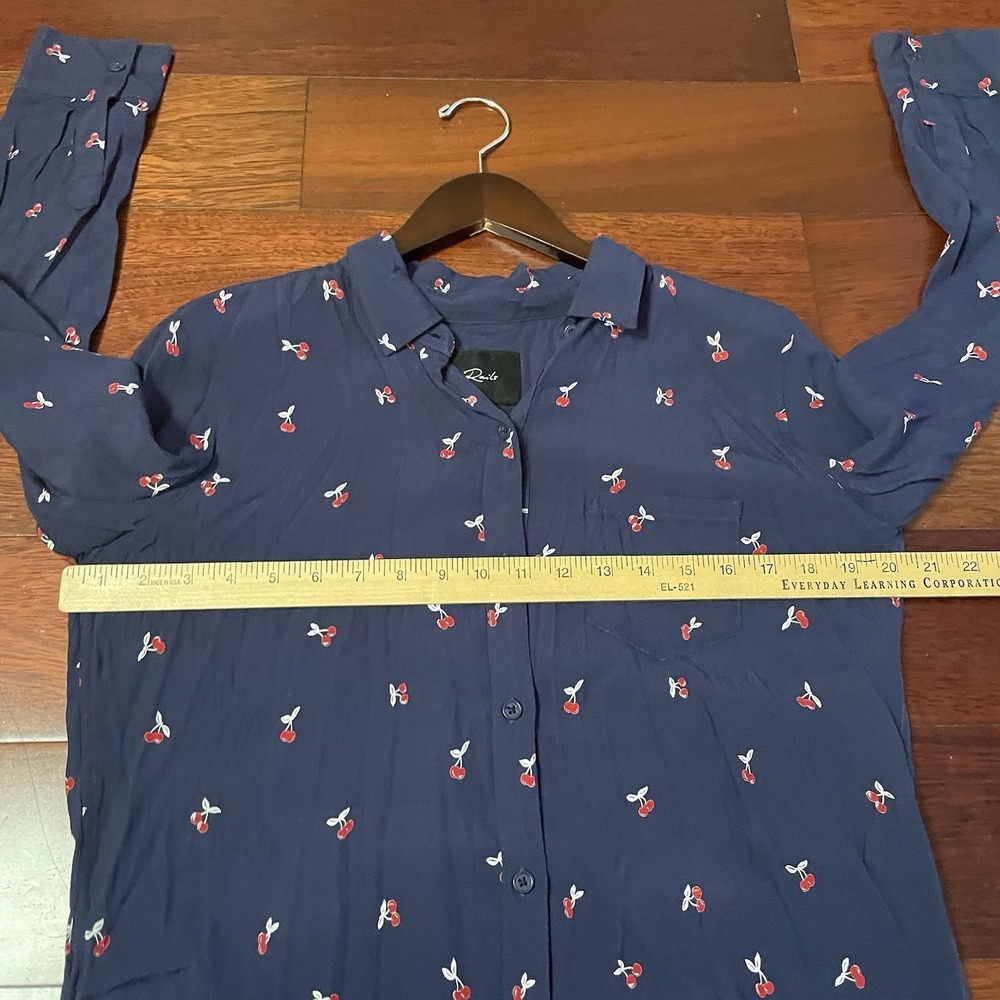 Rails Kate Navy Blue Cherries Shirt Button Up Rayon Cherry Novelty Print XS B34 - Picture 11 of 14
